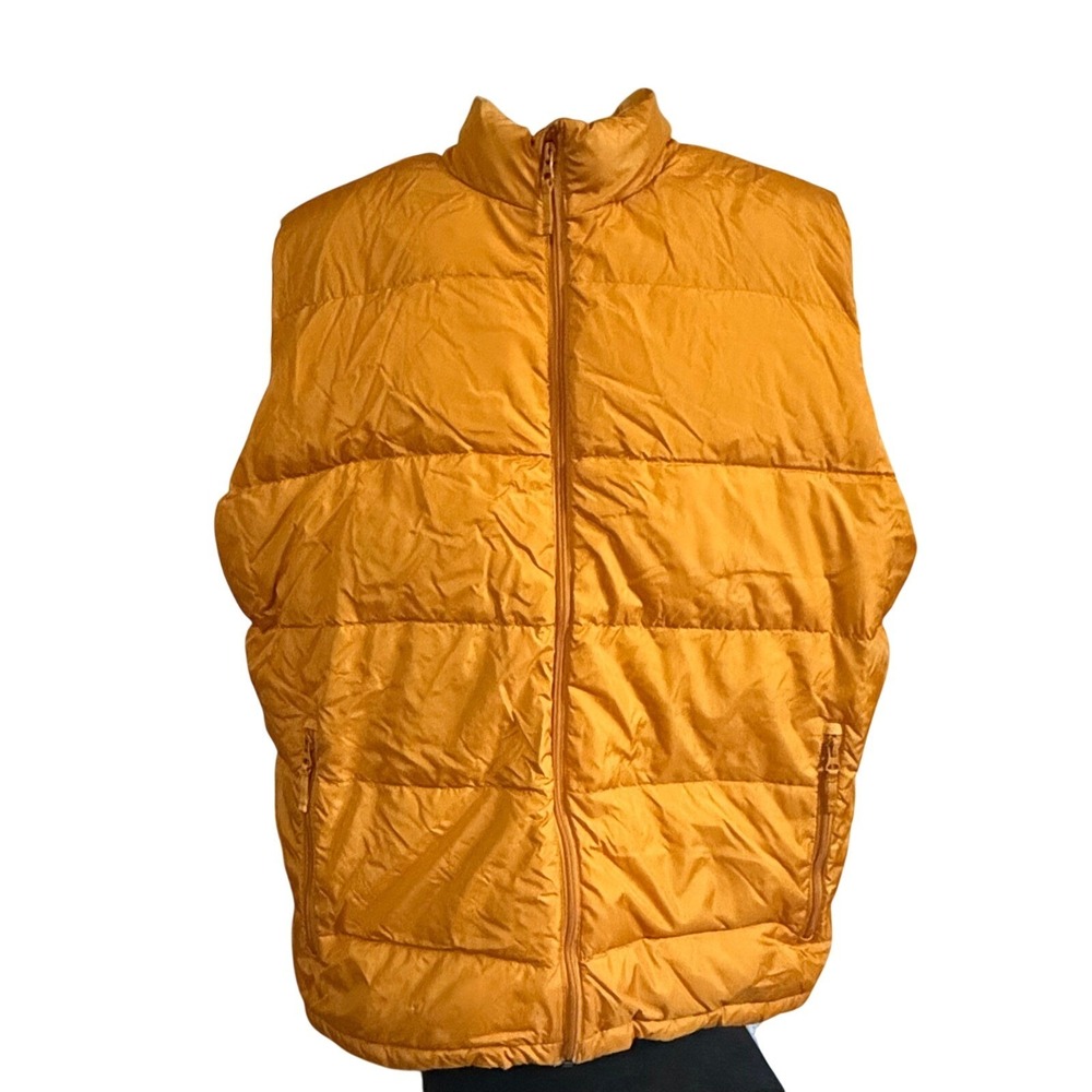 Lands End Puffer Vest Mens Orange/Yellow Hyper Dry Full Zip Insulated XXL 50-52